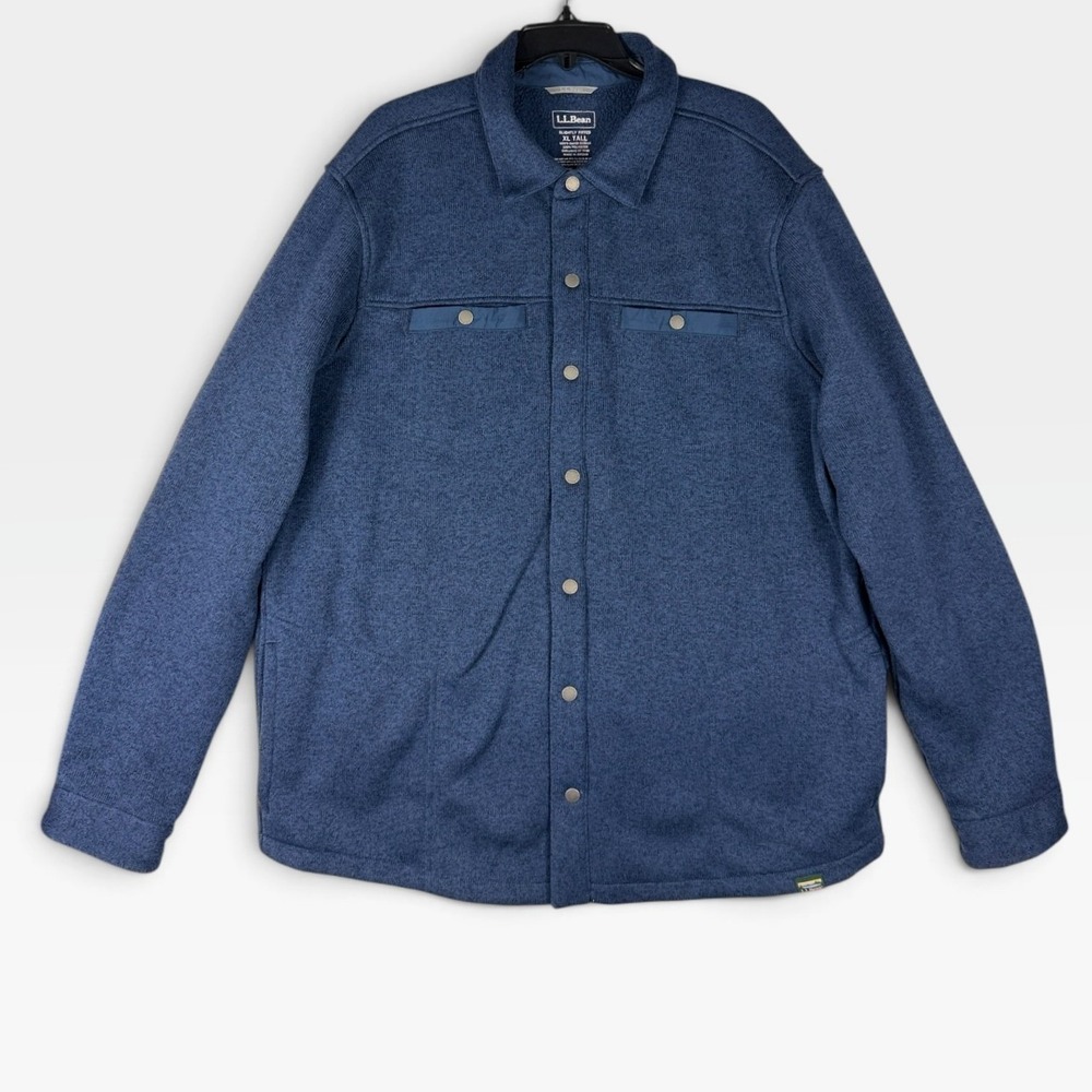 LL Bean Sweater Fleece Shirt Jacket Mens XL Tall Blue Snap Front 515613
